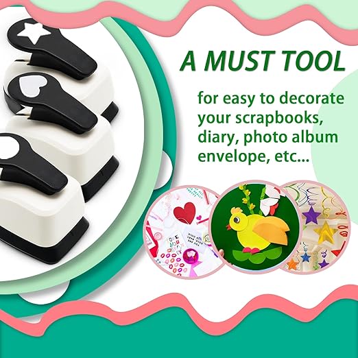 Paper Hole Punch, Heart Hole Puncher, Circle Punch, Star Hole Punches, 1 inch Circle Hole Puncher, 1 inch Star Punches, 1 in Heart Punch, Shape Hole Punch, 3 PCS CraftPunch
