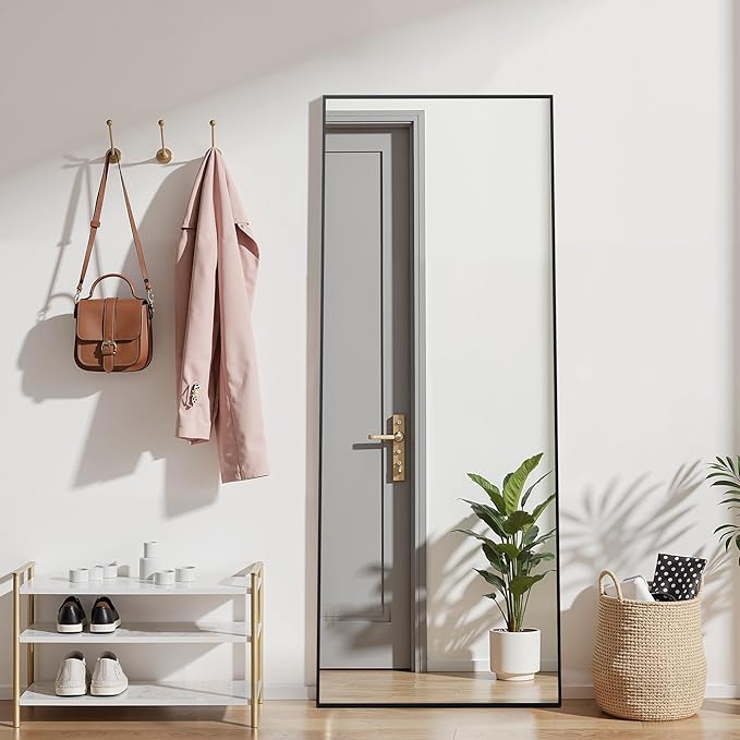 Simple Deluxe Full Length Mirror, Standing Mirror Full Body, Mirror Full Length for Home Wall Decor, 59"x16" Large Floor Mirror for Wall Door Bedroom Bathroom Living Room, Black