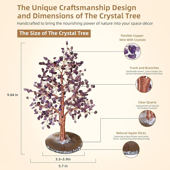Hopeseed Amethyst Chakra Crystal Tree of Life Handmade Bonsai Healing Crystals Tree for Home, Desk, Living Room, Office Decor for Positive Energy, Good Luck Birthday Gift for Women, Mom, Men