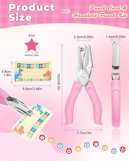 UCEC 200 Pieces Punch Cards for Classroom with Star Hole Puncher, Incentive Loyalty Reward Card with Handheld Single Punch Kit to Behavior for Business Home Classroom School Kids Students Teachers