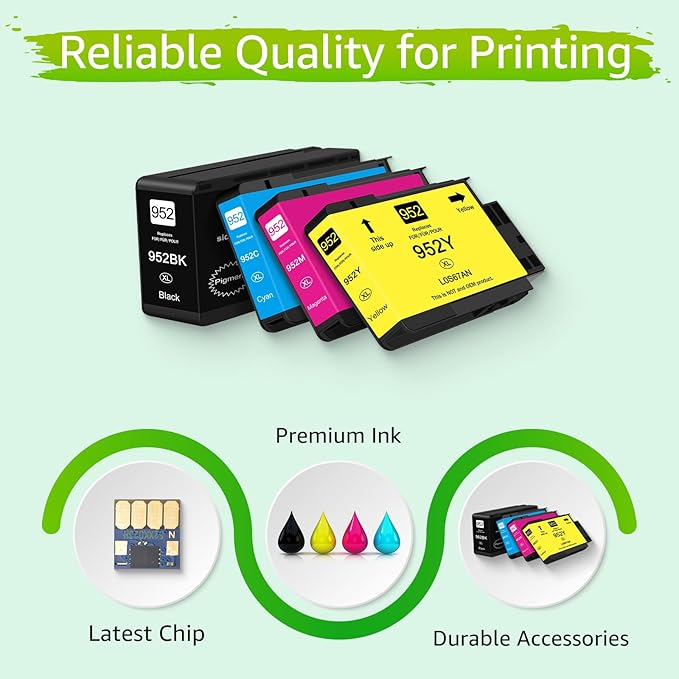 Upgraded 952xl Ink Cartridges Combo Pack Replacement for HP 952 XL High Yield Compatible with OfficeJet Pro 8710 8720 8740 7740 8210 Printer (1 Black 1 Cyan 1 Magenta 1 Yellow)