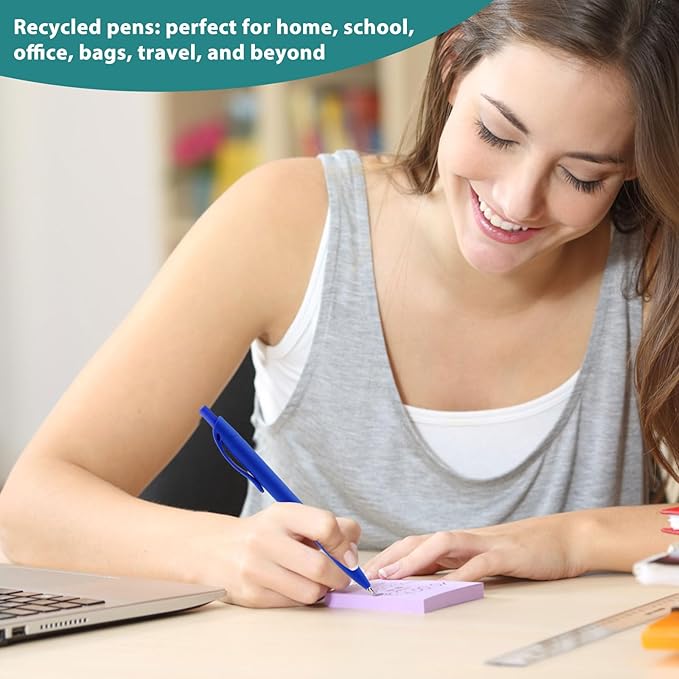 Pens Bulk, 50 Pack Retractable Ballpoint Pen, No Bleed Blue Click Pens, Blue Shell Black Ink Writing Pen in Medium Point, 1.0 MM Black Smooth Ink, Ideal for Office, School & Everyday Use