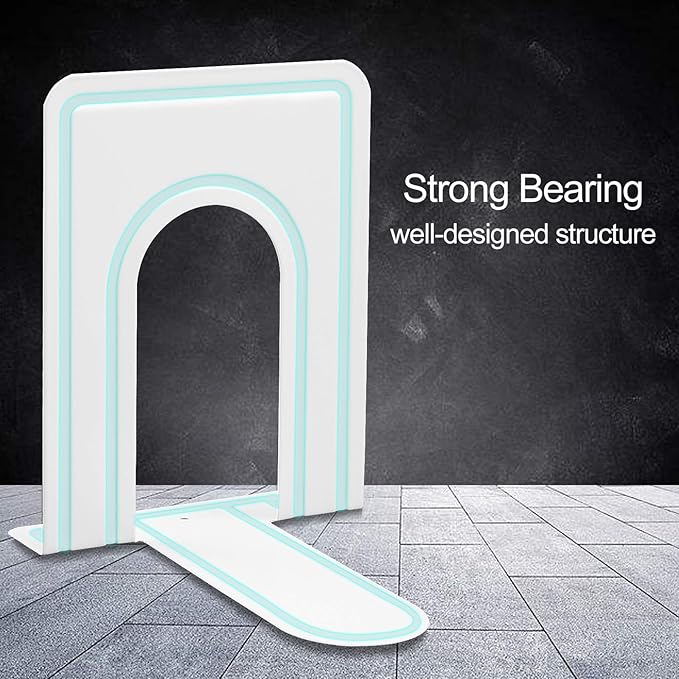 HappyHapi Book Ends, Non-Skid Metal Bookend for Shelves, Heavy Duty Book Ends, Office Book Stopper, 6 x 5 x 6 Inches, 6 Pieces / 3 Pairs (White)