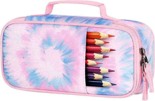Choco Mocha Tie Dye Pencil Case for Girls, Soft Pencil Case Kids Pencils Pouch for Kindergarten Girls, Pink&Blue