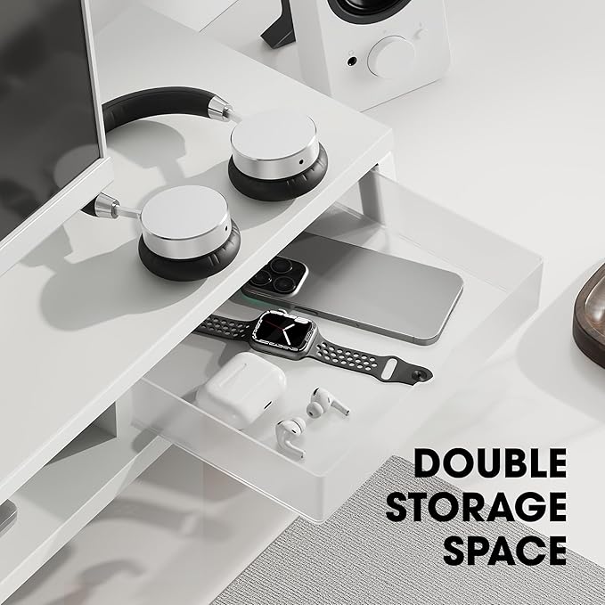 Fenge Dual Monitor Stand, Monitor Riser with Drawer, 42.5 Inch Large Computer Monitor Stand for 2 Monitors, 2 Tier Wooden Desk Shelf for Top of Desk