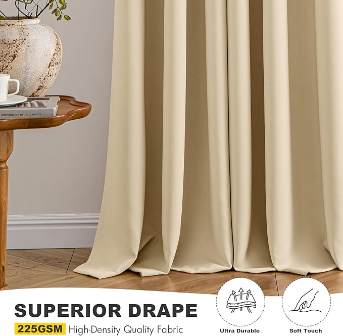MIULEE Cream Beige Blackout Curtains for Bedroom Living Room 63 Inches Long 2 panels, Thermal Insulated Room Darkening Drapes Solid Grommet Top Noise Reducing Light Blocking Window Curtains 40x63 Inch