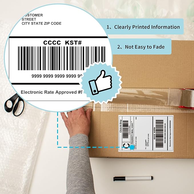 L LIKED 1000 Fanfod 4" x 6" Direct Thermal Labels Shipping Labels with Perforated Line for Rollo, Zebra, Jadens, Nelko, Munbyn, Phomemo, White