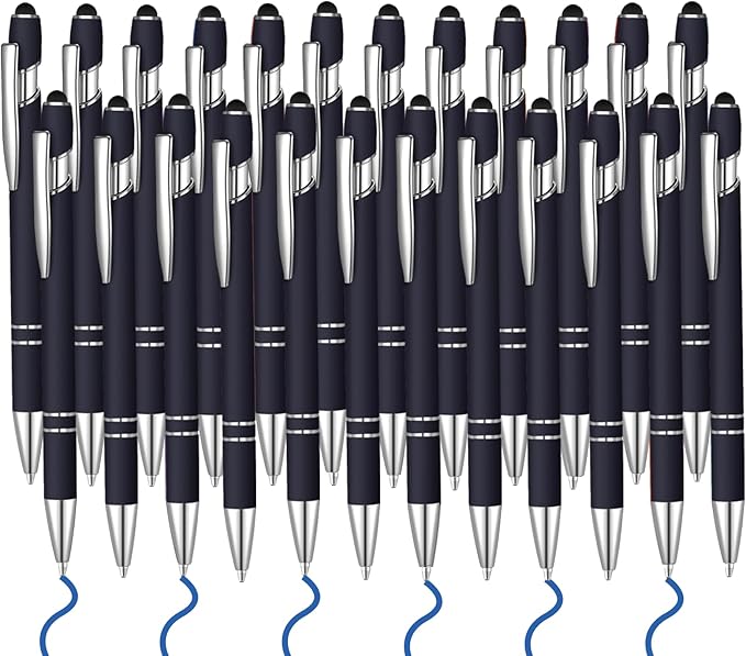 24 Pcs Blue Ink Ballpoint Pen with Stylus Tip 2 in 1 Ballpoint Pen 1.0 mm Blue Ink Metal Stylus Pen for Touch Screens Coworkers, Family, Colleagues, Office (Black)