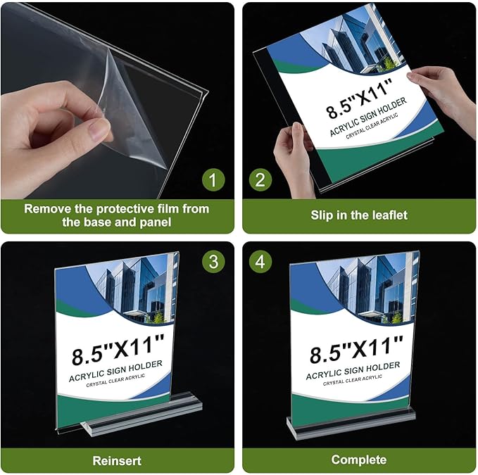 Acrylic Sign Holder,8.5x11 Inches Acrylic Display Stands,Table Top Sign Paper Holder, Menu Flyer Holder, Vertical Double-Sided Display Sign Holder, Clear Display Table Signs Stand Suitable for Restaurants Office Store Show Fair
