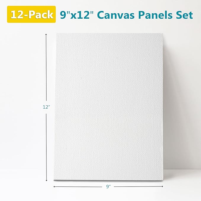 KEFF 12-Pack Bulk Canvas Boards, 9x12 Canvas for Acrylic, Oil, Watercolor, Tempera - 100% Cotton Primed Painting Canvas