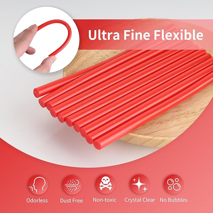 MATUFF Red Hot Glue Sticks Mini 0.27" x 5.9 inches, Colored Hot Melt Mini Glue Sticks for All Temperature Mini Glue Guns, for DIY Craft Arts and Wedding Cards, Stamp Sealing, Bulk Red hot Glue 60 Pack