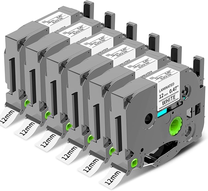 12mm 0.47 Laminated White Tape Replace for Brother Label Maker Tape TZe-231 Compatible with P-Touch TZ TZe 1/2" Black on White TZE231 for PT-D220 D210 H110 D200 D400 1280 D610BT Refills, 6-Pack