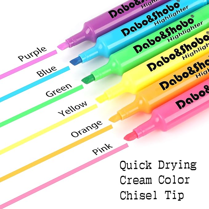 Dabo&Shobo Highlighters 108 Pack, Tank Style Highlighters Assorted Fluorescent Colors, 6 Bright Colors Chisel Tip Highlighter Markers for Coloring
