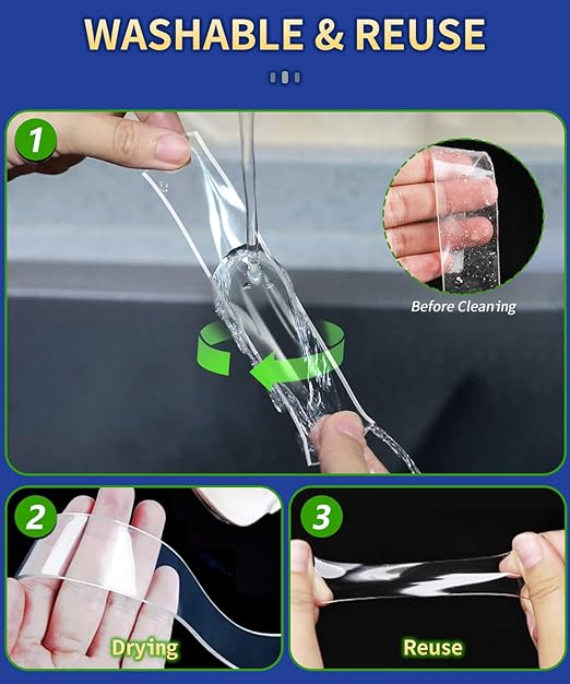 Double Sided Tape Strong Adhesive, Super Stick Large Tape Heavy Duty Mounting (20Ft x 1.2In), No Damage Wall Adhesive Clear Removable, Nano Decor Poster Tape