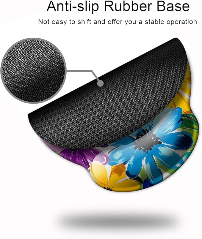 Ergonomic Mouse Pad with Wrist Support,Mouse Pad with Wrist Rest and Coaster Set,Office Supplies Non-Slip Mouse Pads for Desk, Non-Slip Comfortable,Colorful Floral