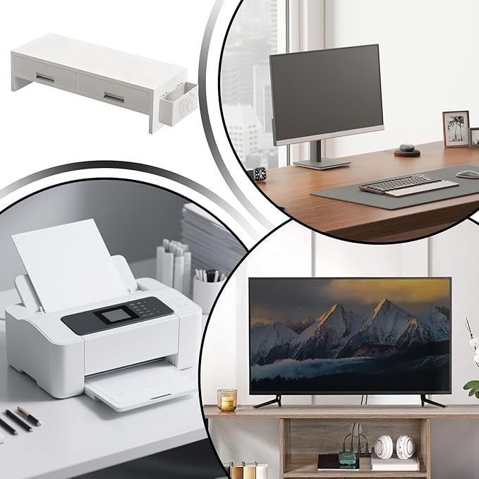 Monitor Stand Riser - Double Drawer Ergonomic Organizer for Desk, Authentic Computer Monitor Riser with Storage, Desktop Accessory for Family Friends Home Offices Indoor Study Room