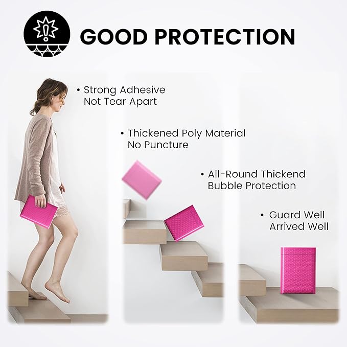 Fuxury 500 Pack Pink Bubble Mailers 6x10 Inch, Small Bubble Shipping Envelopes#0 Thick Bubble Padded Mailer Strong Adhesion Padded Envelopes for Mailing Jewelry,Makeup