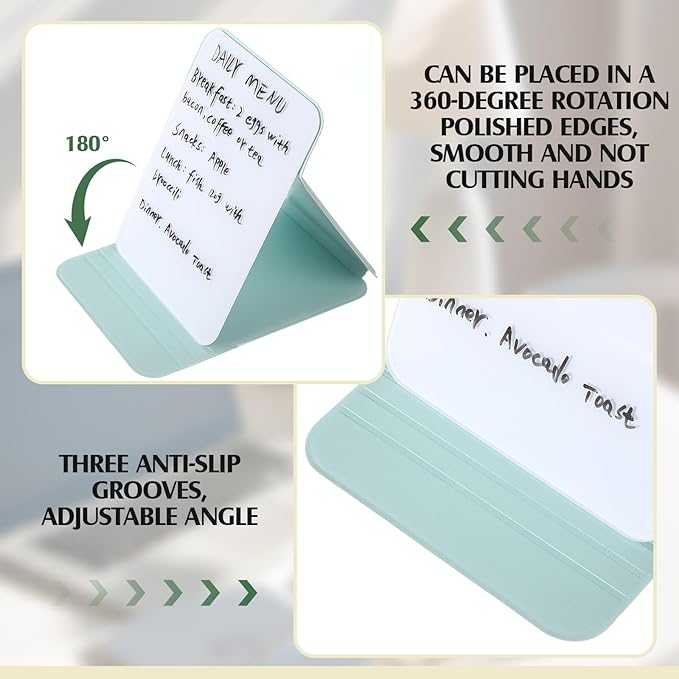 2 Pcs Small Glass Desktop Whiteboard with Reversable Stand 8 x 6 Inch Mini Dry Erase White Board Easel with 2 Markers Reusable Desk Notepad for Home Office School Supplies(White, Green)