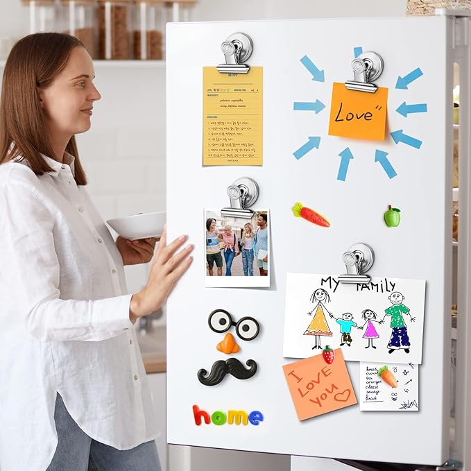 Grtard 12pack Fridge Magnets Refrigerator Magnets Magnetic Clips Heavy Duty Detailed List Display Paper Fasteners on Home& Office& Teaching Silver