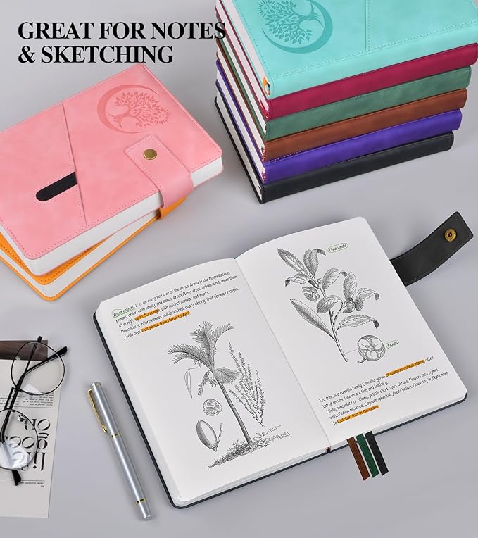 Blank Journal Notebook, A5 Hardcover Leather Sketchbook with 200 Pages Thick Blank Paper for Men Women, Unlined Drawing & Writing Journal, 5.9" x 8.4" Plain Notebook (black)