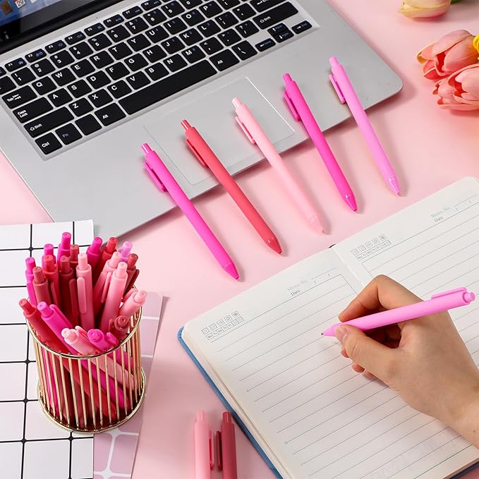 100 Pcs Ballpoint Pens Bulk Retractable Writing 1. 0 mm Black Ink Cute Pens Smooth Writing Color Fancy Gift for Teacher Student Employee Office School Home Baby Shower Supplies (Pink Series)