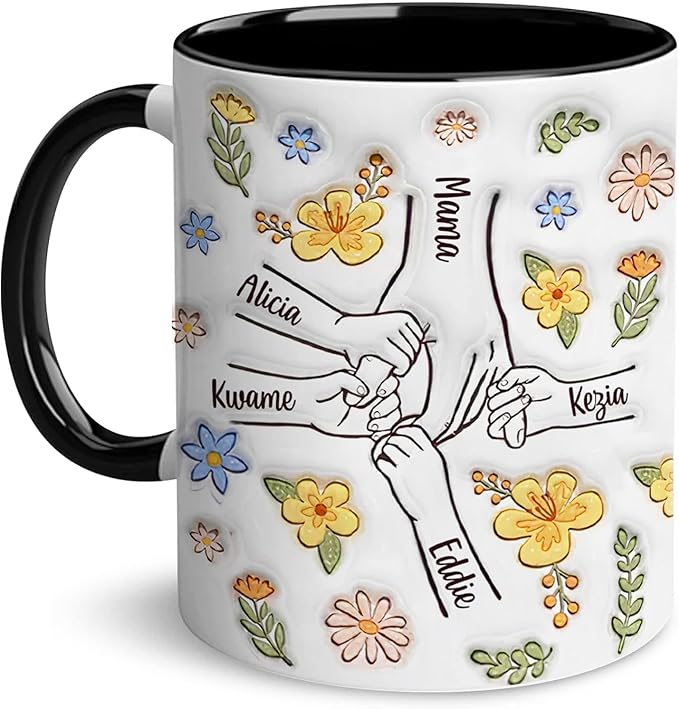 LOVELYPOD Custom Mom Mug with Kids Names, You Hold Our Hands Also Our Hearts Mug, Mama Coffee Cup, Mothers Day Gift, Personalized Coffee Mugs, Christmas Gifts, Mothers Day Mugs for Mom