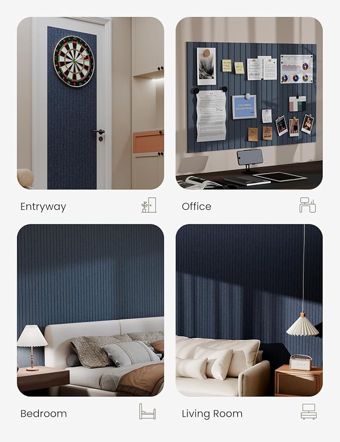 Bumusty Large Cork Board Alternative-36 x24 Felt Bulletin Board Tiles, with 30 Pushpins, 40 Adhesive Tabs, 6-Pack Slat Wall Paneling, Cork Boards for Office Push Pin Board Felt Board-Denim Blue