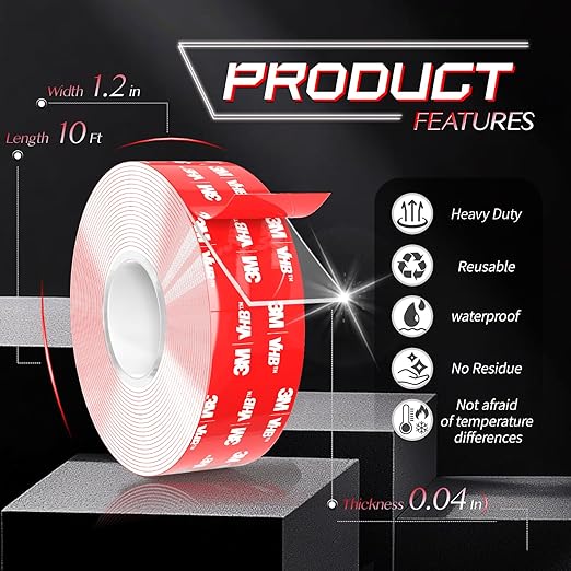 Made of 3M 4910 VHB Heavy Duty Double Sided Nano Mounting Tape (10FT x 1.2IN) - Clear, No-Damage & Wall Removable, Ideal for Home Decoration, DIY, Hanging Pictures, Fixing Carpet & Cables