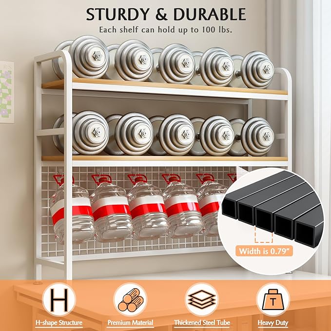 IOTXY 2-Tier Desktop Hutch Bookshelf - Metal Desk Shelf Bookcase with Grid Panel, Countertop Storage Organizer Rack for Dorm or Office, White, 37.4" W