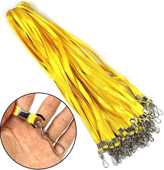 Beebel Yellow Lanyard Bulk Lanyards for Id Badges Flat Lanyard with Badge Clip Swivel Hook 50 Pack