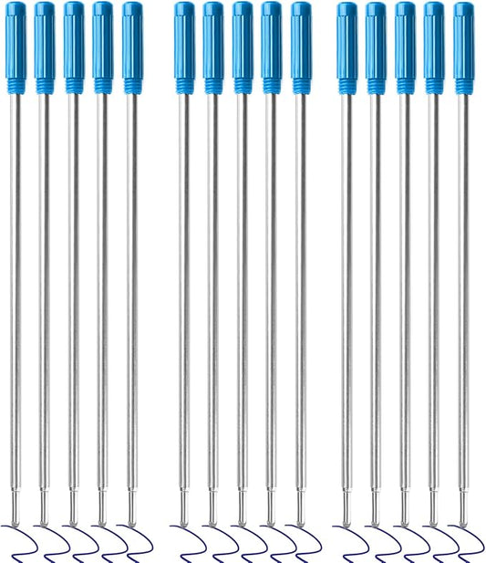 0.7 mm Ballpoint Ink Twist Pen Refills, 15 Pcs Medium Point Metal Smooth Writing Replaceable Ink Refill, Stationery Compatible for Cross Ballpoint Replacement (4.6in M) (Blue, 15)