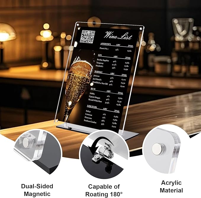 8.5"x11" Acrylic Sign Holder, 180° Adjustable Magnetic Code Sign Menu Stand, Double-Sided Clear Table Paper Display Holder For Office, Store, Restaurant