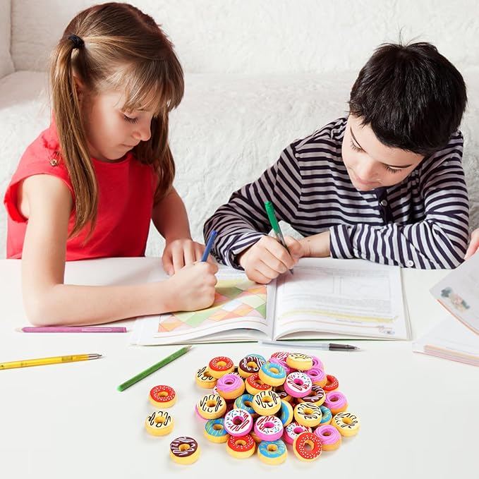 YGAOHF 50PCS 3D Cute Donut Erasers for Kids, Novelty Pencil Toppers for Candy Party Favors