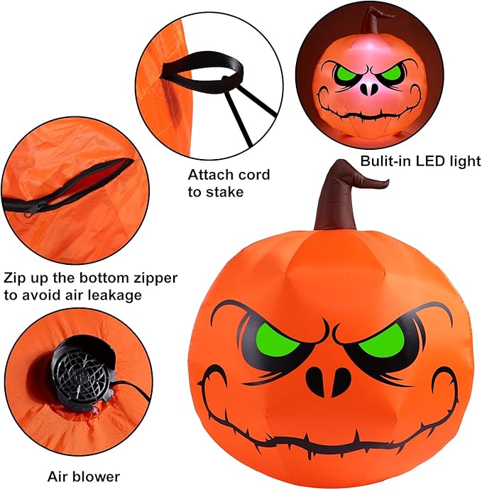 Sizonjoy 4 Ft Halloween Blow up Inflatable Pumpkin Decoration-Lighted Halloween Inflatables Outdoor for Home Yard Garden Indoor and Outdoor Halloween Decoration
