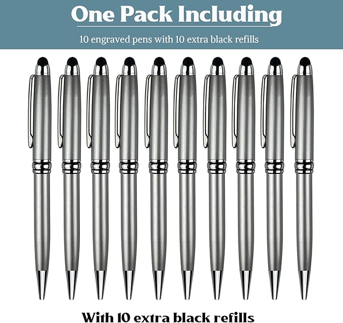 Ancolo Personalized Ballpoint Pens Medium Point Engraved with Your Message, Team Name, Phone Number Name pens For journaling and office writing - Gift for Men and Women 10 Pens/Box