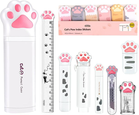 9Pcs Cute School Supplies, Cute Stationery,Includs Pencil Sharpener,Eraser, Correction Tape,Sticky Notes, Ruler, Scissors,Utility Knife, for Cute Office Supplies