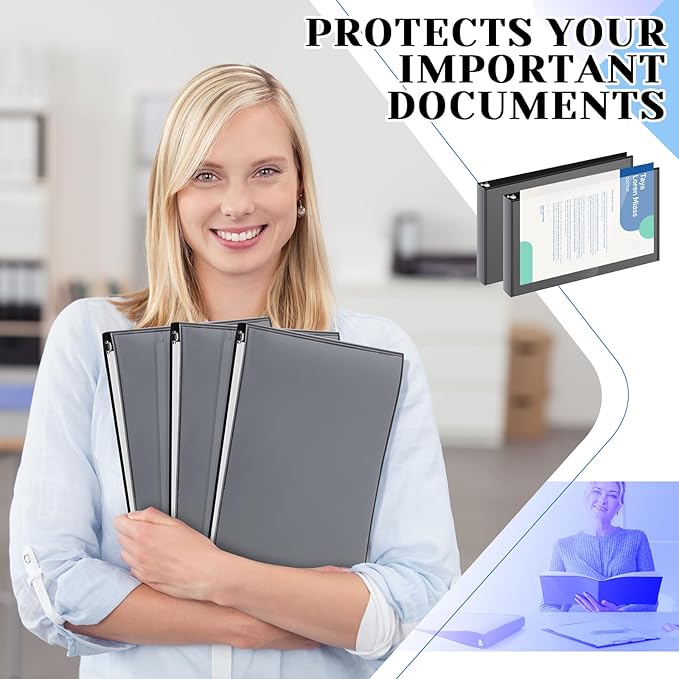 4 Pcs 11 x 17 Inch View Binders 1 Inch 3 Rings Slant Heavy Duty View D Ring Binders Economy Holds 11" x 17" Paper for Artwork Blueprints, Office, Home, Work Places(Black)