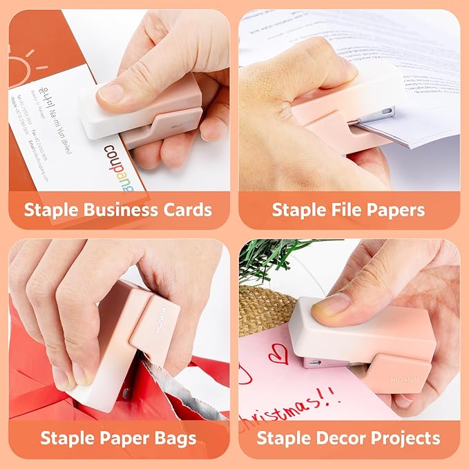 Mini Stapler with 830 Staples, Small Cute Desk Staplers, 25 Sheet Capacity, Pink-White Gradient