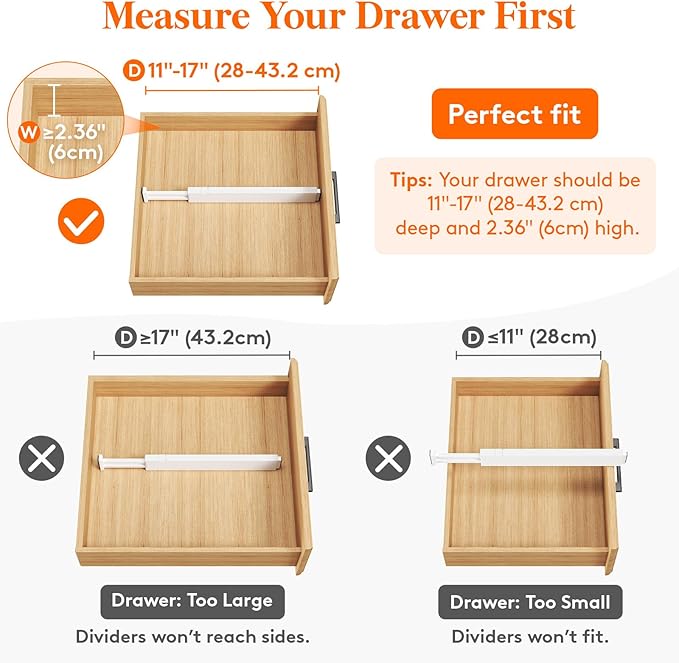 Lifewit 4 Pack Kitchen Drawer Dividers 2.36" High, 11"-17" Adjustable Drawer Organizer for Utensils/Clothes/Makeup, Plastic Expandable Separators in Dresser/Bedroom/Bathroom/Office Storage