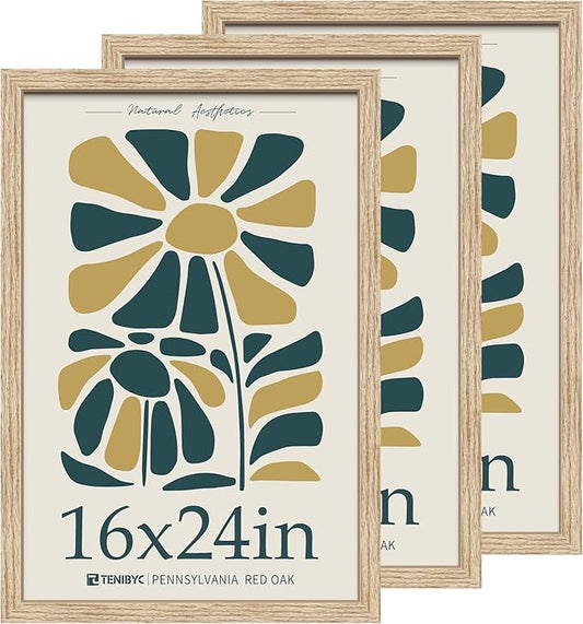 16x24 Oak Poster Frame 3 Pack, Natural Solid Wood Picture Frame, Wall Gallery Frame