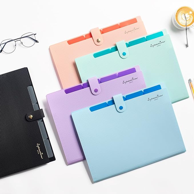 Sooez Expanding File Folder, Letter Size Accordion File Organizer, 5 Pocket Folders for Documents, Portable Filling Products for School Office Supplies, Navy Blue