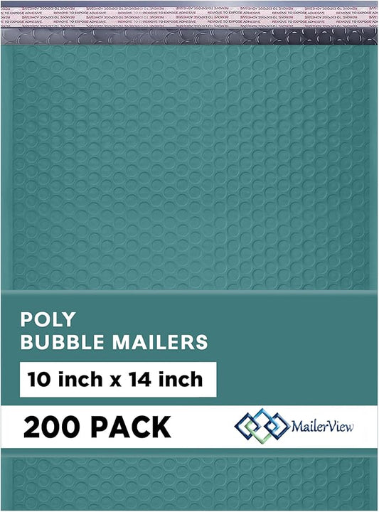 Green 10x13 Inch Poly Bubble Mailers |Self Seal Padded Envelopes for Thick books | Air Cushioned Bubble Mailer | Usable Size 9.5x13 Inch | Waterproof Lightweight Mailing Shipping Bags | 200 Pack Bulk