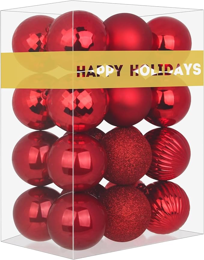 Rose Red 2.5" Christmas Balls Christmas Tree Decoration Ornaments Shatterproof Hanging Balls for Birthday Halloween Holiday Wedding Decorations Set of 24pcs