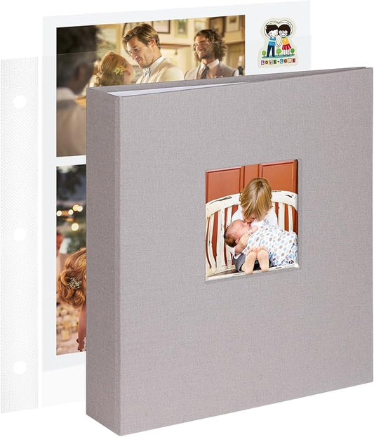 8.5x11 Inch Large 3 Ring DIY Scrapbook Photo Album with 30 Plastic Sleeves 60 Pages Blank Scrapbooks, 8.5 x 11 Scrap Book Albums for Baby Travel Wedding Graduation kids (Light Gray)