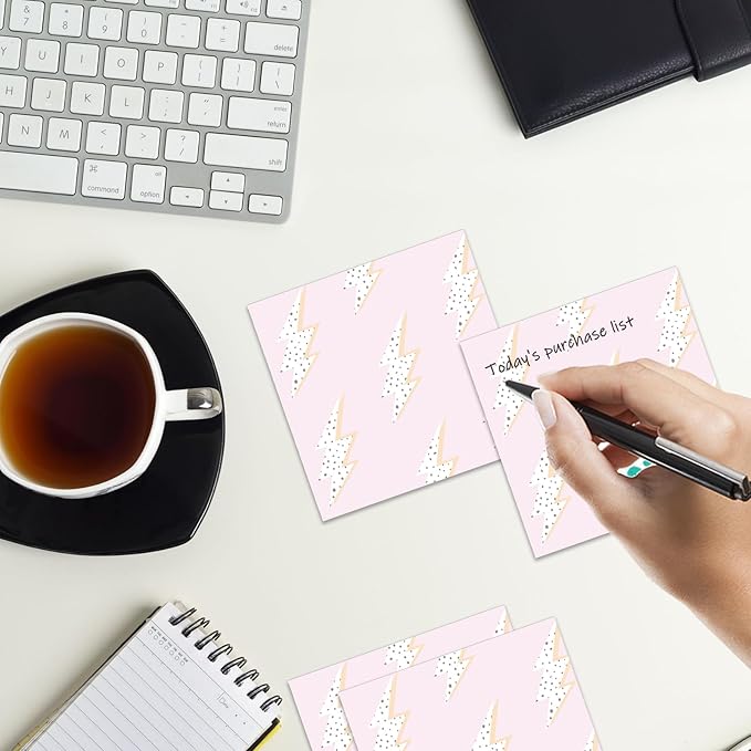 Sticky Notes 3x3 Inches, 2 Pads Cute Colorful Self-Stick Note Pads, Easy to Post for Home, Office and Daily Life Organization Cute Pink Bolt