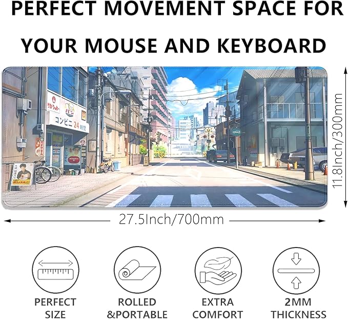 Anime Tokyo Street Japanese Mouse Pad,Large Extended Gaming Mouse Pad with Stitched Edges,Non-Slip Waterproof Rubber Base Mouse Pad for Office Work Home Games Desk Pad(27.5X11.8 in)