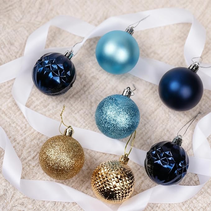 Christmas Tree Decorations Ornament Set, 60ct 2.36 Inches Blue and Gold Shatterproof Christmas Ball Ornaments, Hanging Ball for Xmas Holiday Wedding Party Decor