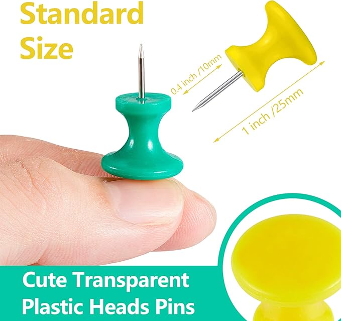 Outus 100 Pcs Giant Push Pins Large Thumb Tacks Plastic Heads 1 Inch Jumbo Push Pins for Cork Board Map Posters Office School(Red, Yellow, Blue, Green, White)