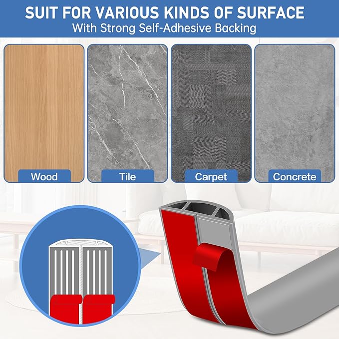 Floor Cord Cover Self Adhesive Cord Hider Floor Extension Cord Covers for Floor Power Cord Protector Cable Management Prevent Cable Trips Cable Cavity 0.47" W x 0.27" H (Grey, 3.3Ft)