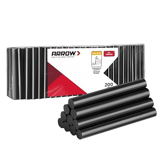 Arrow Full Size Hot Glue Sticks, 200 Pack Black Glue Gun Sticks, 4" and 1/2'' Diameter High Viscosity All-Purpose Gun Stick for DIY Art, Craft General Repairs, Festival Home Decoration